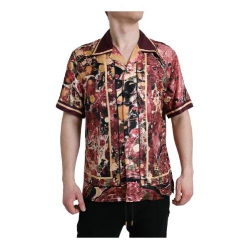 Zijden Knoopshirt Multicolor Patroon Dolce & Gabbana , Multicolor , He...