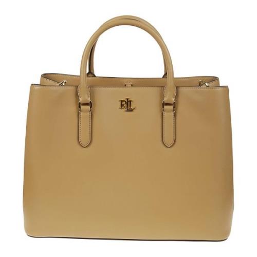 Leren Satchel Tas met Compartimenten Ralph Lauren , Brown , Dames