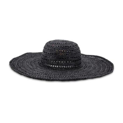 Zwarte Geweven Raffia Platte Rand Hoed Ibeliv , Black , Dames