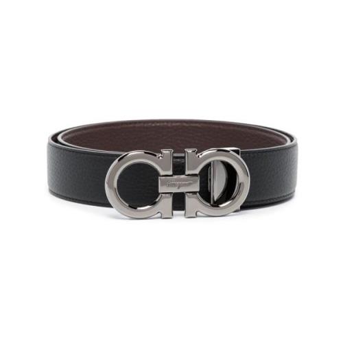 Zwart Gancini Gesp Leren Riem Salvatore Ferragamo , Black , Heren