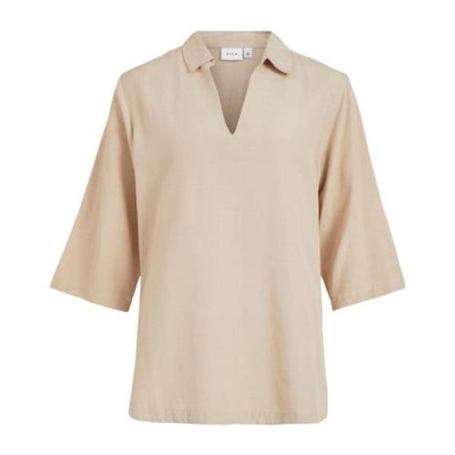 Beige V-hals Shirt voor Lente/Zomer Vila , Beige , Dames