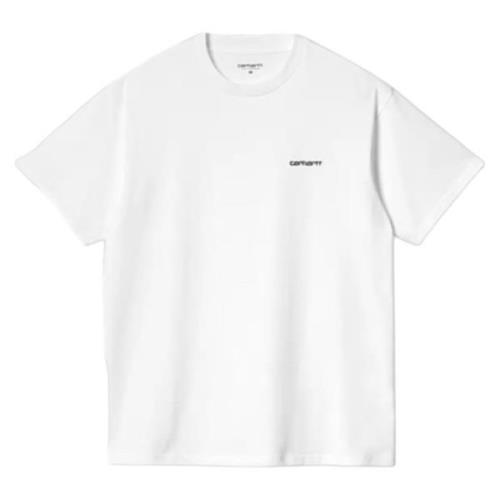 Script Borduurwerk T-Shirt Wit Zwart Carhartt Wip , White , Heren