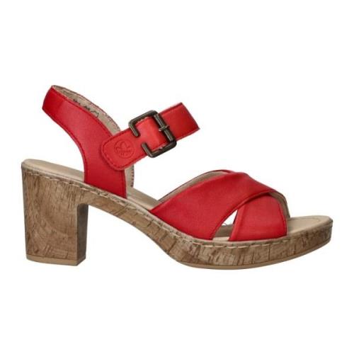Rode Sandalette met 6cm Hak Rieker , Red , Dames