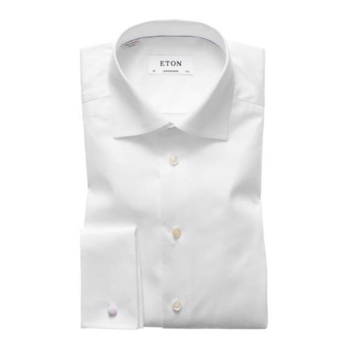 Moderne Franse Manchet Signature Twill Overhemd Eton , White , Heren