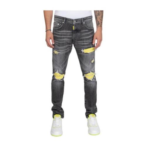 Neon Ripped Biker Label Grijze Jeans My Brand , Gray , Heren