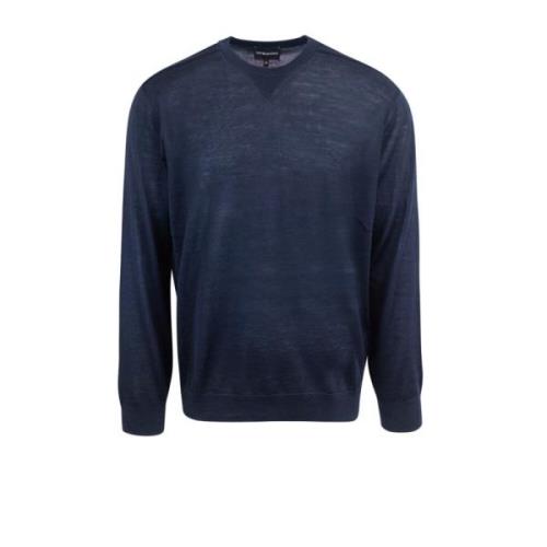 Blauwe Trui met Ribdetails Emporio Armani , Blue , Heren