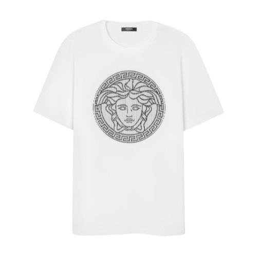 Geborduurd Logo Crew Neck T-shirts Versace , White , Heren