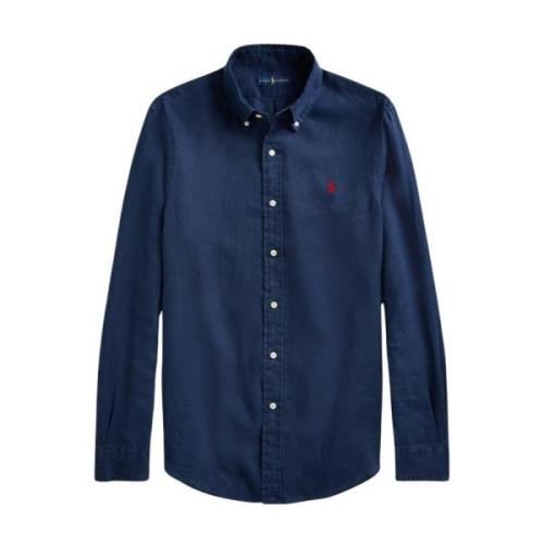 Navy Lange Mouw Sportshirt Ralph Lauren , Blue , Heren