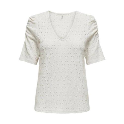 V-Hals Puff Top Only , White , Dames