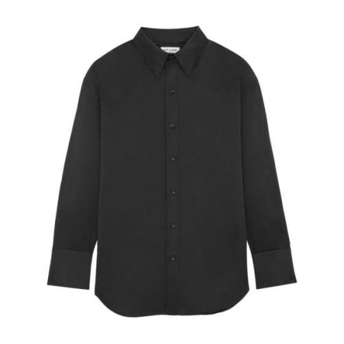 Zwart Zijden Satijnen Overhemd Saint Laurent , Black , Heren