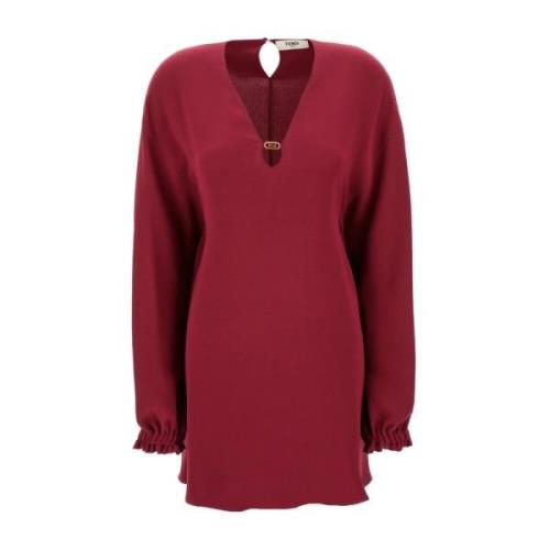 Zijden jurk met V-hals en sleutelgat Fendi , Red , Dames