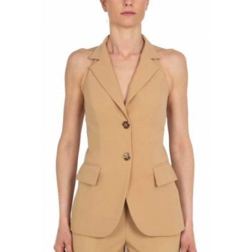 Mouwloze Crepe Vest Kameelkleur Elisabetta Franchi , Brown , Dames