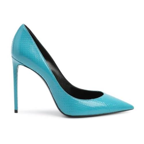 Slangenleer Puntige Neus Pumps Saint Laurent , Green , Dames