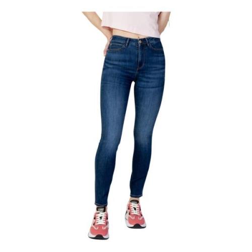 Blauwe Plain Zip Button Jeans Vrouwen Guess , Blue , Dames