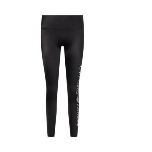 Zwarte Leggings met Maxi Logo Belettering Emporio Armani , Black , Dam...