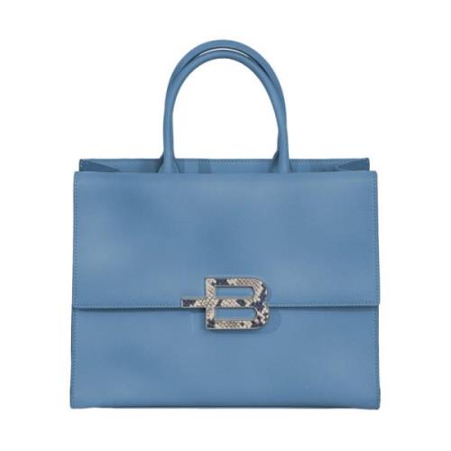 Blauwe leren handtas met ritssluiting Baldinini , Blue , Dames