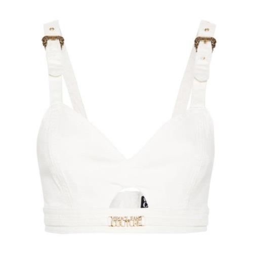 Witte Denim Sweetheart Top Versace Jeans Couture , White , Dames