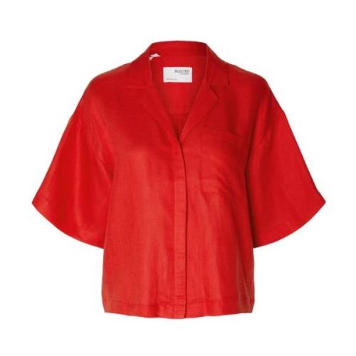Boxy Revers Linnen Overhemd - Flame Scarlet Selected Femme , Red , Dam...