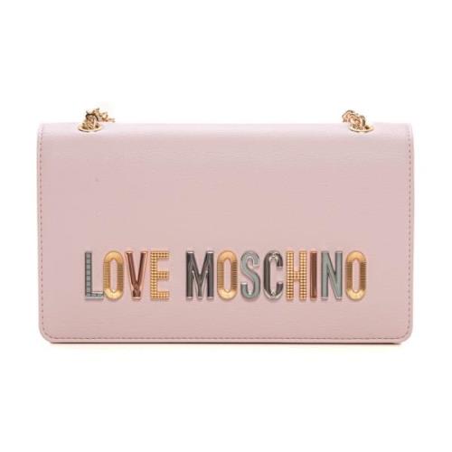Schoudertas met Gouden Ketting en Logo Love Moschino , Pink , Dames