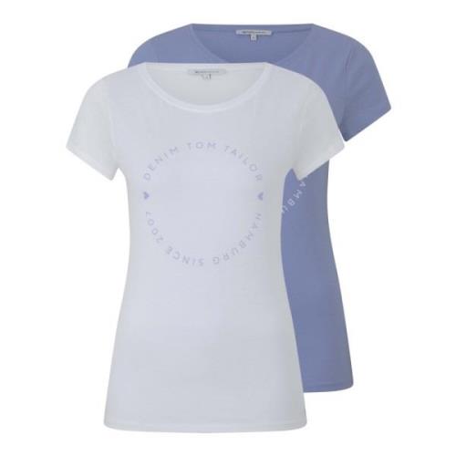 Basis T-shirt 2-pack met logo print Tom Tailor , Multicolor , Dames