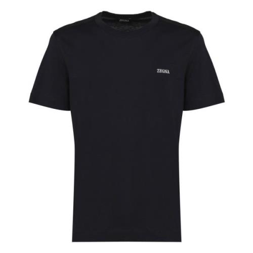 Navy Katoenen T-shirt Korte Mouwen Ermenegildo Zegna , Black , Heren