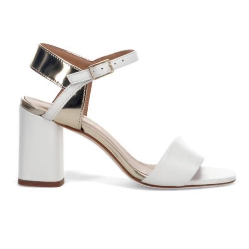 Witte Leren Blokhak Sandalen Sangiorgio , White , Dames