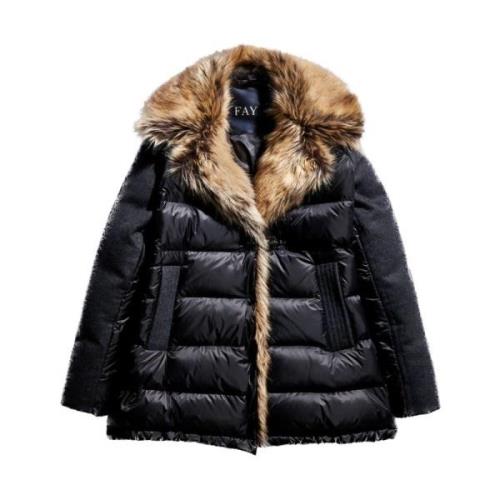 Gewatteerde Lichtgewicht Jas met Faux Fur Fay , Black , Dames