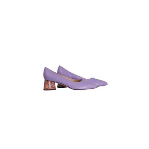 Paarse Leren Pumps met Kleurrijke Hak Brunate , Purple , Dames