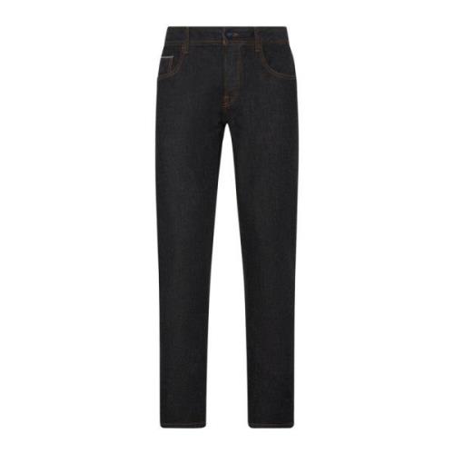 Donkerblauwe Slim-Fit Denim Jeans Kiton , Black , Heren