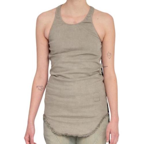 Gewaxte Tanktop Ruwe Snit Stijl Rick Owens , Beige , Dames