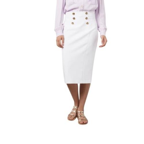 Midi Rok met Gouden Knopen Elisabetta Franchi , White , Dames