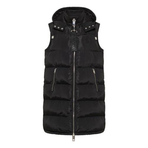 Gewatteerde Lange Vest met Capuchon Carlo Colucci , Black , Dames