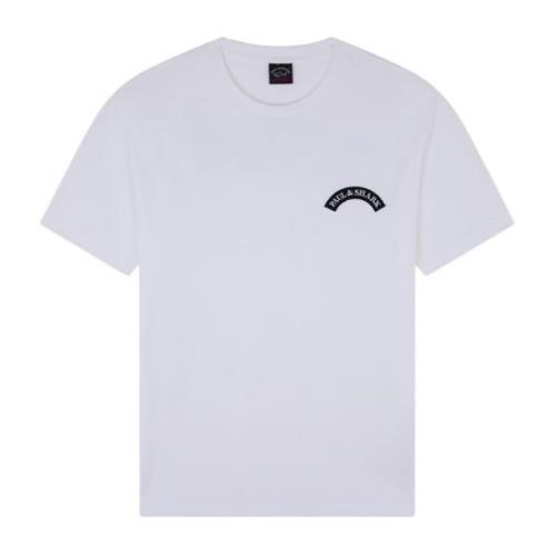 Script T-shirt Wit Paul & Shark , White , Heren