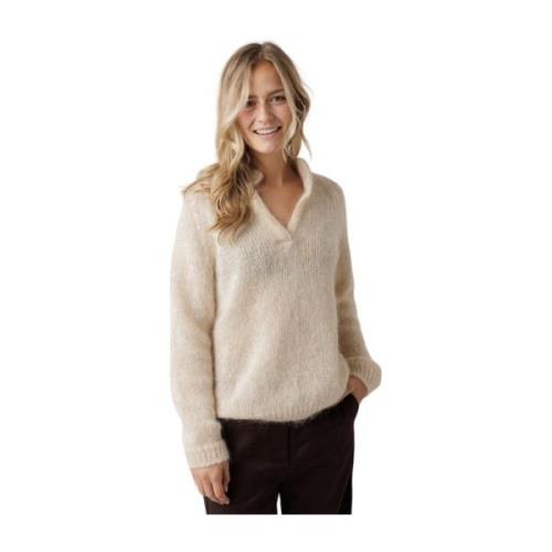 Gezellige Mohair Polo Sweater Knit-ted , Beige , Dames
