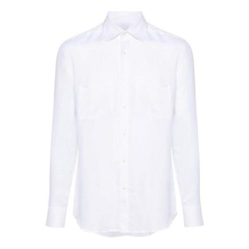 Witte Linnen Overhemd met Inzetontwerp Low Brand , White , Heren