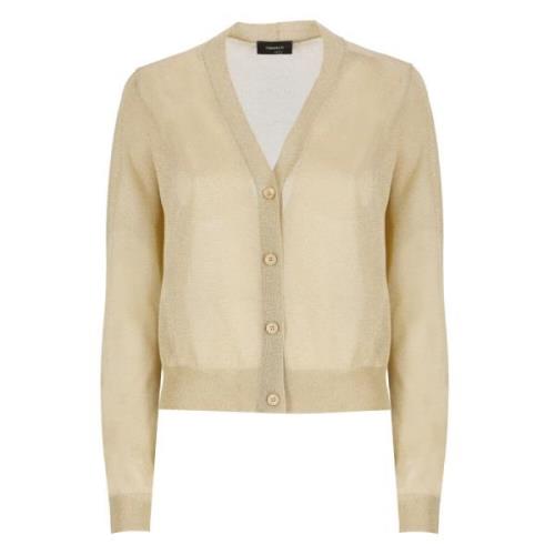 Gouden Lurex V-Hals Cardigan Sweater Fabiana Filippi , Beige , Dames