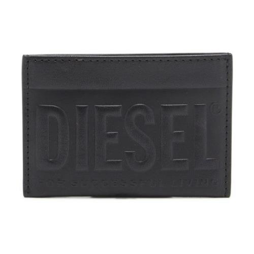 Leather card holder with embossed logo Diesel , Black , Heren