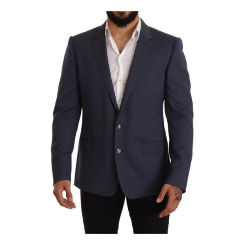 Blauwe Wol Blazer Jas Slim Fit Dolce & Gabbana , Blue , Heren