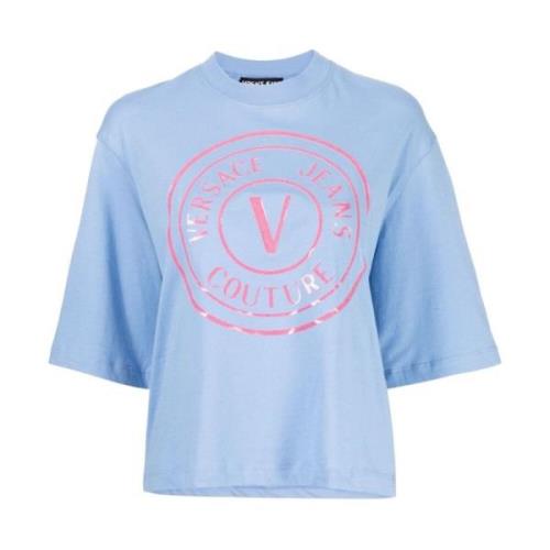 Heldere Blauwe T-Shirts Polos Versace Jeans Couture , Blue , Dames