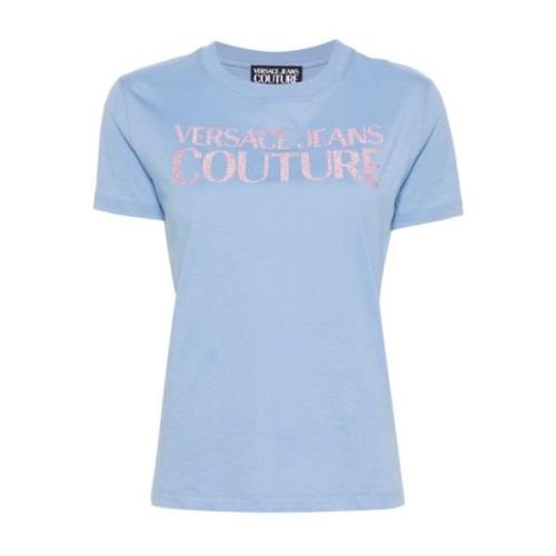 Heldere Blauwe Logoshirt Versace Jeans Couture , Blue , Dames