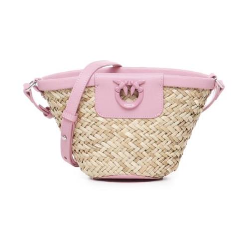 Handgeweven Raffia Leren Tas Natuurlijk Roze Pinko , Multicolor , Dame...