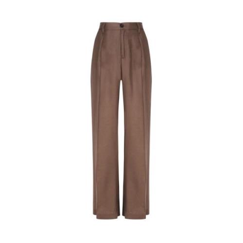 Bruine Wijde Pijp Broek Elastiek Achterkant Pinko , Brown , Dames