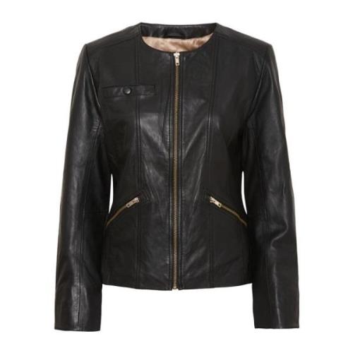 Zwarte Leren Bikerjas met Gouden Accenten Btfcph , Black , Dames