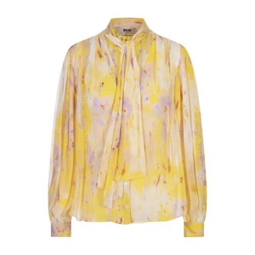 Gele V-hals Georgette Shirt Msgm , Multicolor , Dames
