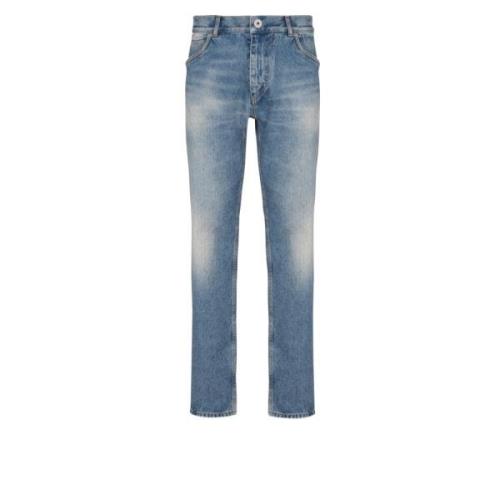 Blauwe gewassen vintage denim jeans Balmain , Blue , Heren