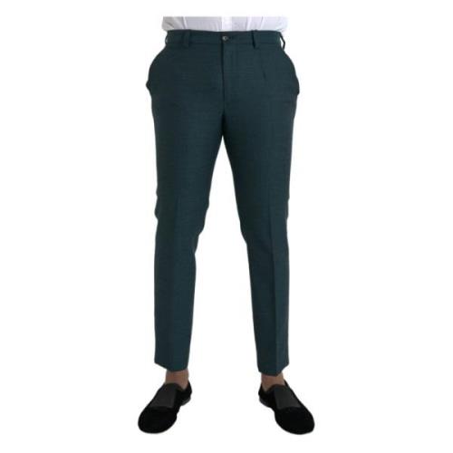 Donkergroene Wol Pantalon Dolce & Gabbana , Green , Heren