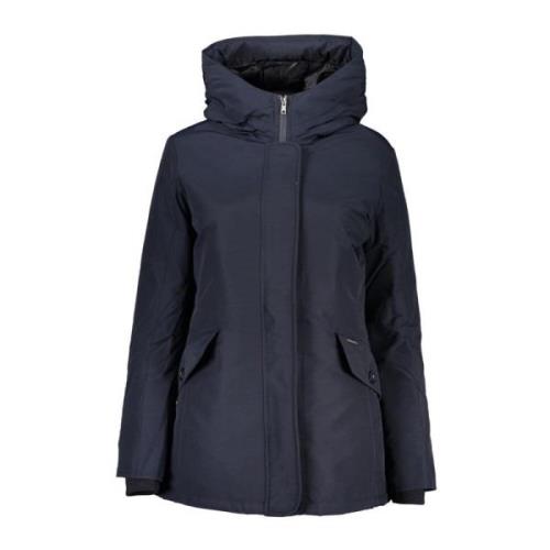 Blauwe Hoodie met Rits en Knopen Woolrich , Blue , Dames