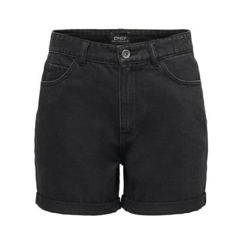 Zwarte Denim High Waist Mom Shorts Only , Black , Dames