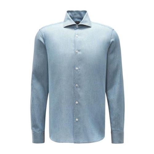 Denim Light Klassieke Shirt Sean Model Fedeli , Blue , Heren