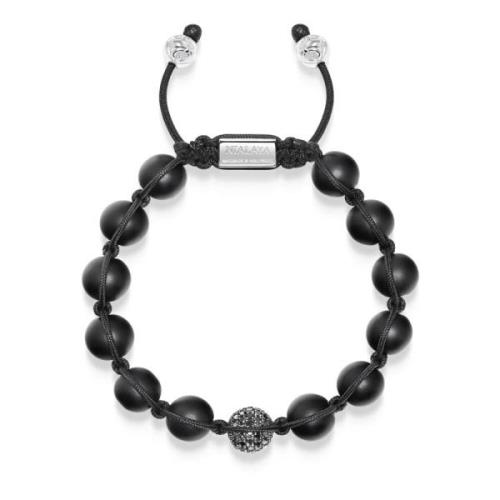 Men's Black Diamond Beaded Bracelet with Matte Onyx and Sterling Silve...